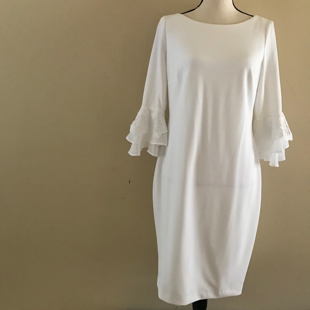 CKWBSD Calvin Klein White with Bell Sleeves Dress